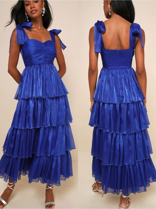 Lulus Dresses & Skirts - Lulus | Radiant Arrival Shiny Blue Organza Tiered Tie-Strap Maxi Dress
